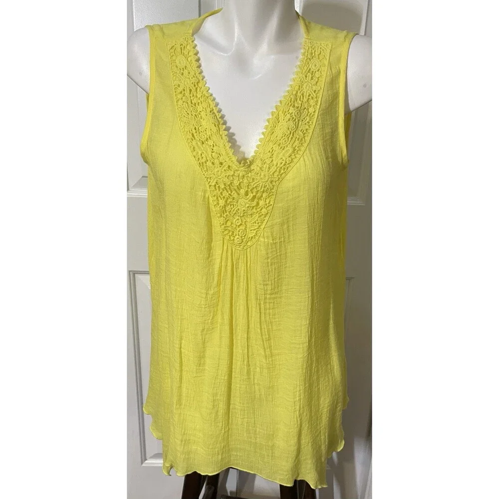 Spense Tank Dress Womens Size Large Yellow Lace Neckline Flowy Sleeveless Tank - Picture 2 of 9